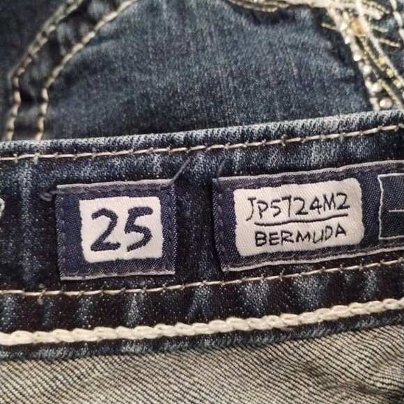 Miss Me Jeans Bermuda Denim Shorts Size 25 Dark Blue Embellished Rhinestones - Picture 5 of 6